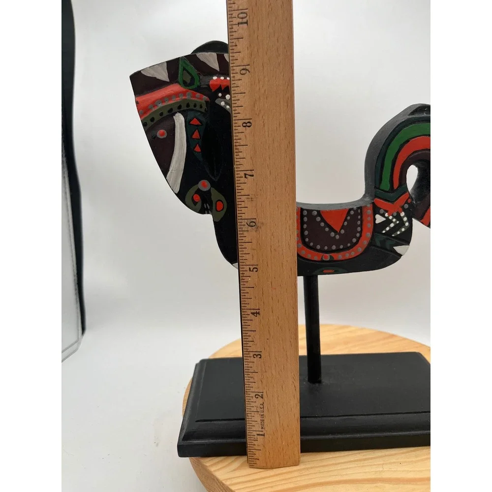 Painted Wooden Horse Folk Art Figurine on Black Pedestal Stand Pier 1